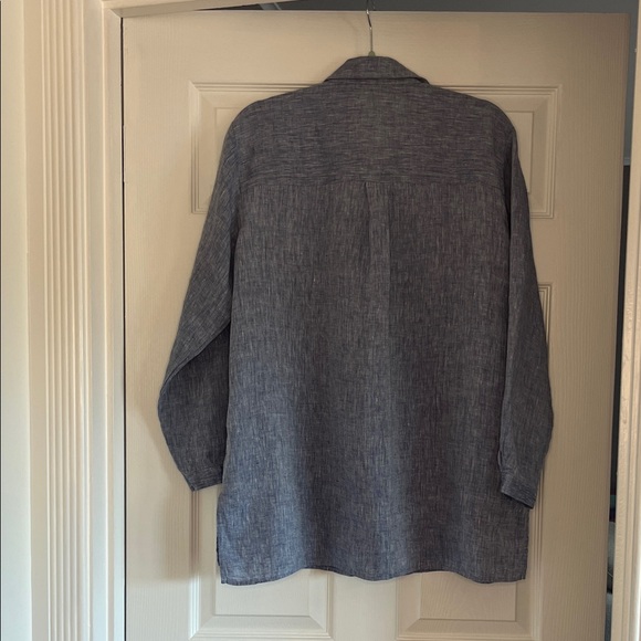 Eileen Fisher Heathered Blue Organic Linen Top Size Large - Picture 7 of 9